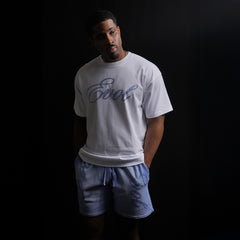 EVOL BLUE SCRIPT RHINESTONE TEE - WHITE