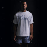 EVOL BLUE SCRIPT RHINESTONE TEE - WHITE