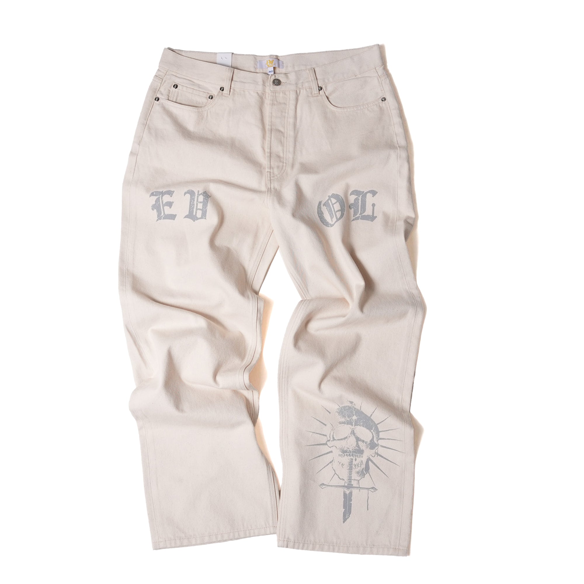 Evol White Tonal Skull Denim